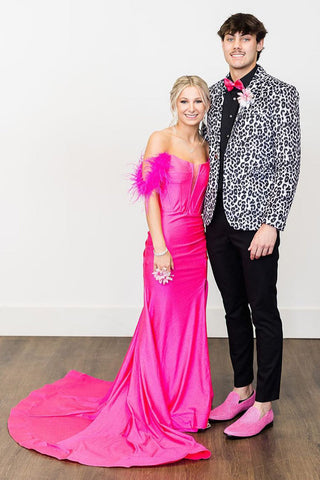 Black and White Leapard Pattern Shwal Lapel 2 Pieces Men's Prom Suits