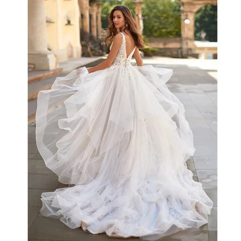 Wedding Dresses 2023 Bohemia A-line Sexy V-neck Pleated Backless Button Bridal Gowns Women's Elegant Backless Vestidos De Novia