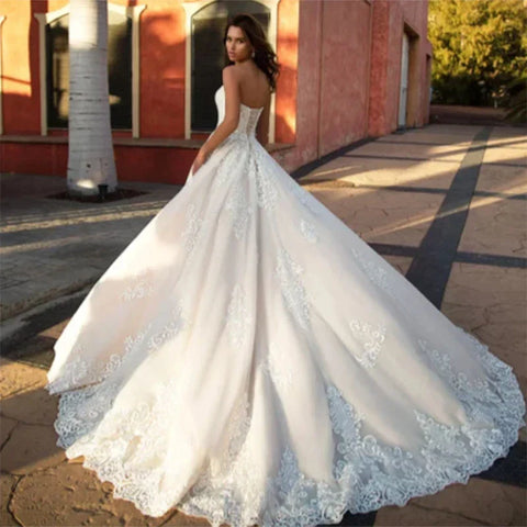 Wedding Dresses Sweetheart Prom Gowns Women's A-Line Sleeveless Lace Applique Back Tie Design Customization Robe Vestidos De Muj