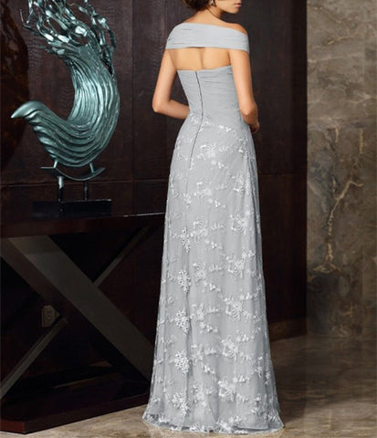 Vestidos de corte princesa/línea A, manga corta con hombros descubiertos, largo midi, de gasa con apliques de encaje para la madre de la novia. 