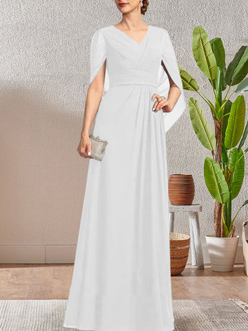 Dark Navy A-Line V-Neck Long Mother of Bride Dress