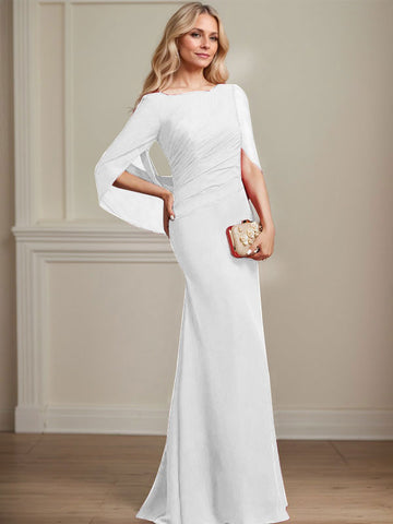 Trumpet/Mermaid Boat Neck Floor-Length Chiffon Mother of the Bride Dress With Pleated