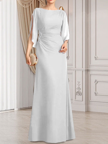 Vestido de corte recto/columna, largo hasta el suelo, de gasa, para la madre de la novia, con plisados ​​y cuentas.