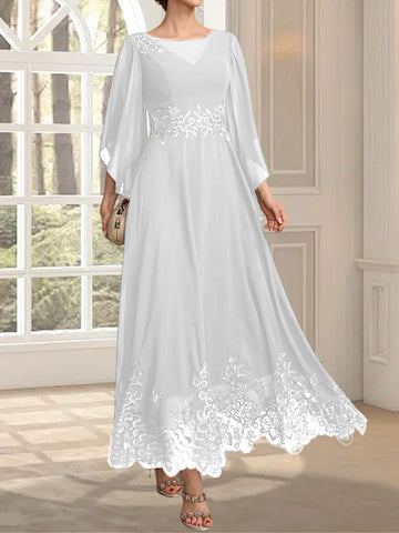 A-line Scoop Illusion Ankle-Length Lace Chiffon Mother of the Bride Dress With Sequins