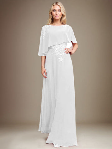 A-line Scoop Floor-Length Chiffon Lace Mother of the Bride Dress With Sequins Beading