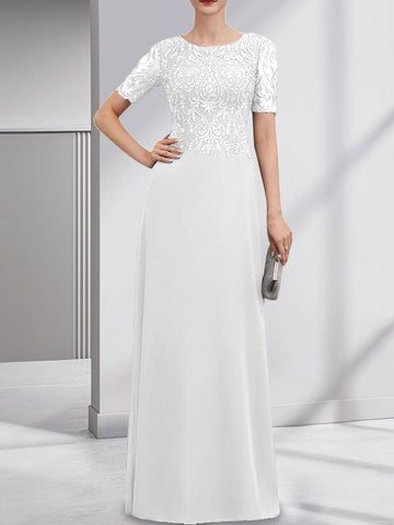 A-line Scoop Floor-Length Lace Chiffon Mother of the Bride Dress With Sequins