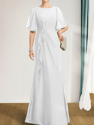 A-line Scoop Floor-Length Chiffon Mother of the Bride Dress With Cascading Ruffles Beading Sequins