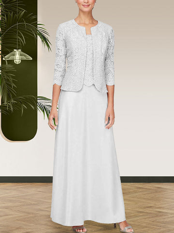 Glitter Lace & Satin Skirt Jacket Dress with Open Jacket