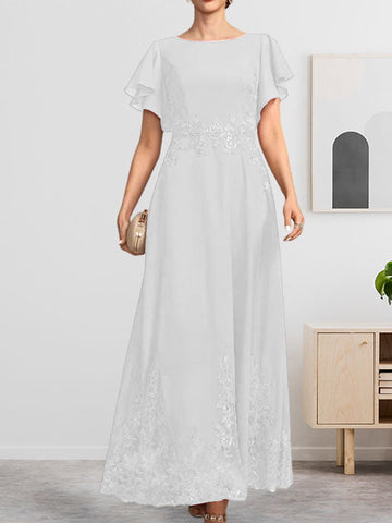 A-line Scoop Ankle-Length Lace Chiffon Mother of the Bride Dress With Sequins