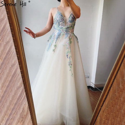 On Sale no return no refundSale White A-Line Sleeveless Sexy Lace  Prom  Dresses 2025 Tulle Crystal Prom Party Dress LA70475