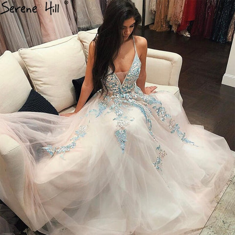 On Sale no return no refundSale White A-Line Sleeveless Sexy Lace  Prom  Dresses 2025 Tulle Crystal Prom Party Dress LA70475