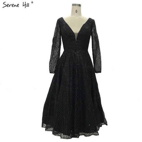 On Sale no return no refundSale White Brown Deep-V Long Sleeves Sexy Cocktail Dresses Glitter A-Line Tea-Length Cocktail Dress 2025 LA70267