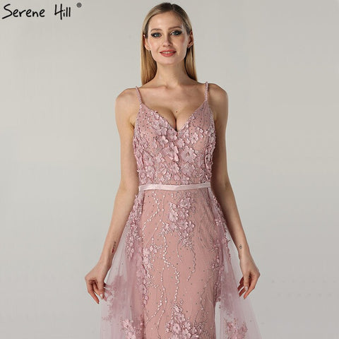 White Handmade Flower Pearl Sexy Evening Dresses 2025 Sleeveless Mermaid Luxury Lace Formal Dress Real Photo LA60711