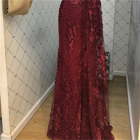 White Handmade Flower Pearl Sexy Evening Dresses 2025 Sleeveless Mermaid Luxury Lace Formal Dress Real Photo LA60711