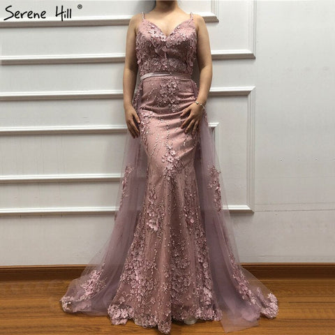 White Handmade Flower Pearl Sexy Evening Dresses 2025 Sleeveless Mermaid Luxury Lace Formal Dress Real Photo LA60711