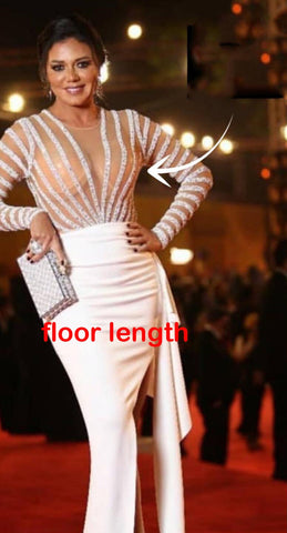 White Long Sleeves Mermaid Split Evening Dresses Design 2025 Beaded Luxury Elegant For Women Party LA71531