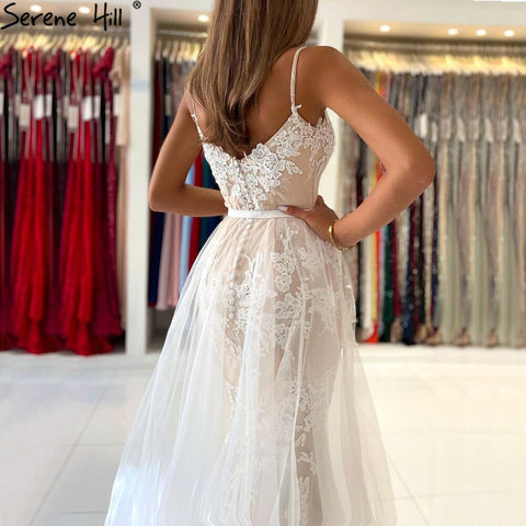 White Nude Spaghetti Strap Evening Dressese Gowns 2025 Mermaid Elegnat Lace For Women Party LA60731A