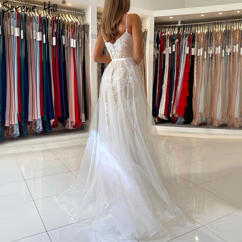 White Nude Spaghetti Strap Evening Dressese Gowns 2025 Mermaid Elegnat Lace For Women Party LA60731A