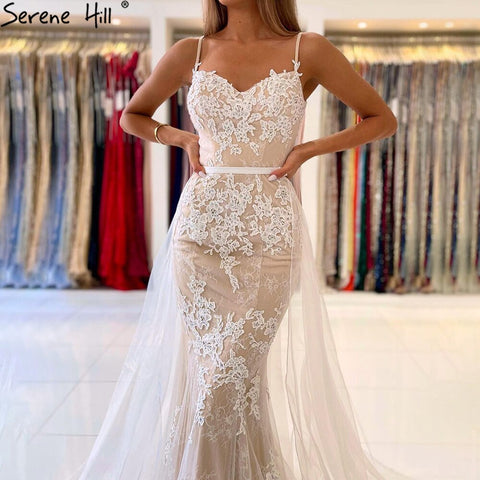 White Nude Spaghetti Strap Evening Dressese Gowns 2025 Mermaid Elegnat Lace For Women Party LA60731A