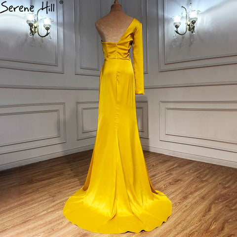 White One Shoulder Long Sleeves Evening Dress 2025 Satin Mermaid Simple Sexy Formal Dress LA70327