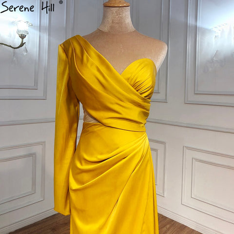 White One Shoulder Long Sleeves Evening Dress 2025 Satin Mermaid Simple Sexy Formal Dress LA70327