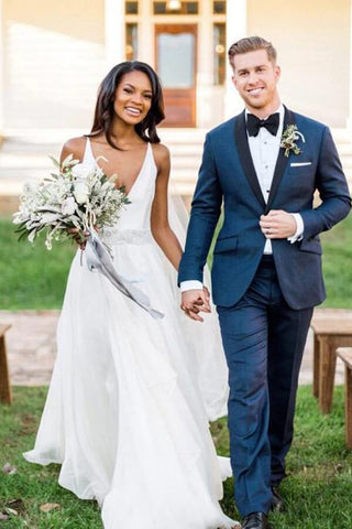 Vestidos de novia Baoleely de gasa blanca, corte en A, escote en V y con cuentas, modelo MW702