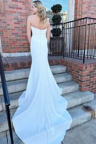 Vestido de novia largo, modesto, blanco, sin tirantes, estilo sirena WD705