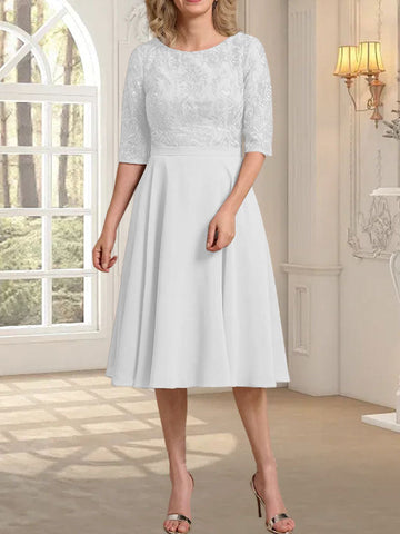 A-line Scoop Knee-Length Lace Chiffon Mother of the Bride Dress