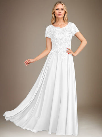 A-Line Scoop Floor-Length Chiffon Mother of the Bride Dress With Applique & Sequins