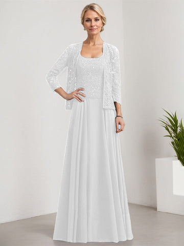 A-line Square Floor-Length Lace Chiffon Mother of the Bride Dress With Sequins