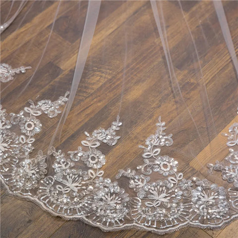 Wholesale white Ivory 3*3 Meter Cathedral wedding veils Lace Appliques Bridal veil