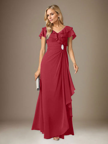 Stormy A-Line V-Neck Ruched Chiffon Dress