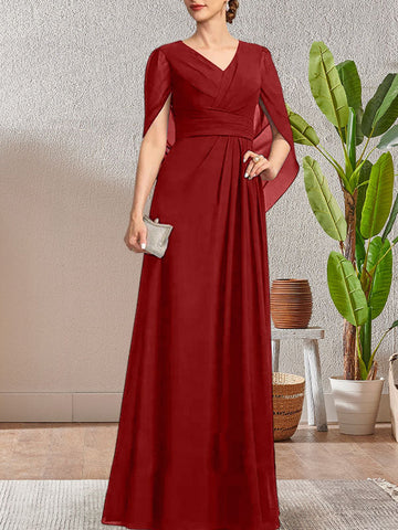 Dark Navy A-Line V-Neck Long Mother of Bride Dress