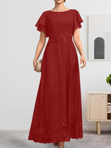 A-line Scoop Ankle-Length Lace Chiffon Mother of the Bride Dress With Sequins