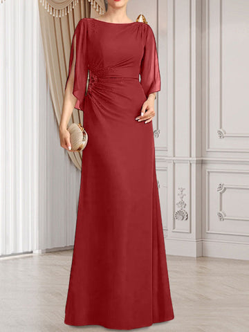 Vestido de corte recto/columna, largo hasta el suelo, de gasa, para la madre de la novia, con plisados ​​y cuentas.