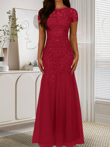 Dark Navy Mermaid Scoop Sequins Tulle Dress