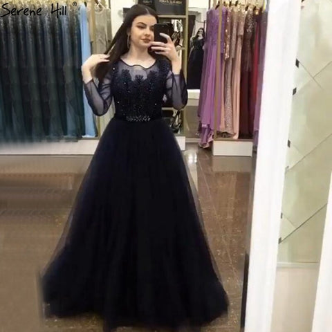 Wine Red A-Line Tulle Design Evening Dresses Long Sleeves Crystal Luxury Formal Dress 2025 LA70280