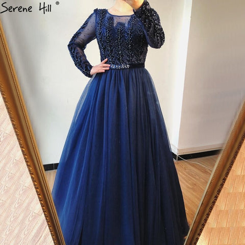 Wine Red A-Line Tulle Design Evening Dresses Long Sleeves Crystal Luxury Formal Dress 2025 LA70280