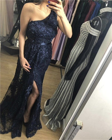 Wine Red Handmade Flowers Pearls Evening Dresses One-Shoulder Sexy Luxury Evening Gowns 2025 LA60901