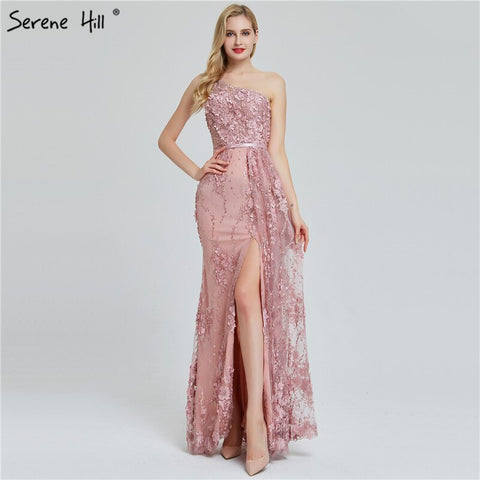 Wine Red Handmade Flowers Pearls Evening Dresses One-Shoulder Sexy Luxury Evening Gowns 2025 LA60901