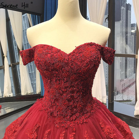 Wine Red Luxury Lace Tiered Sexy Wedding Dress Sleeveless Beading Bridal Gowns 2025 Real Picture HM66786 Custom Made