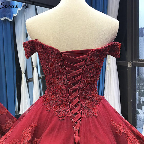 Wine Red Luxury Lace Tiered Sexy Wedding Dress Sleeveless Beading Bridal Gowns 2025 Real Picture HM66786 Custom Made