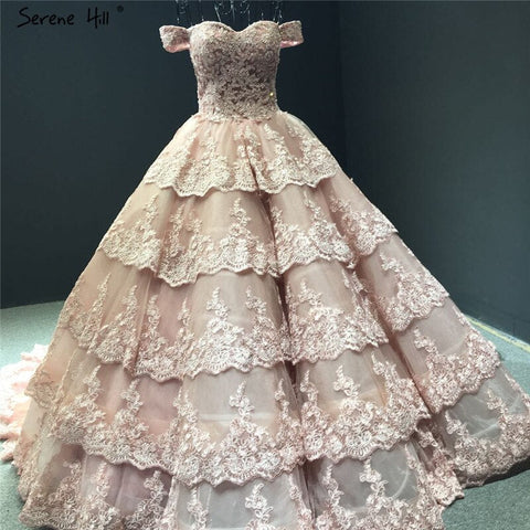 Wine Red Luxury Lace Tiered Sexy Wedding Dress Sleeveless Beading Bridal Gowns 2025 Real Picture HM66786 Custom Made