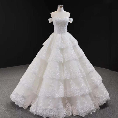 Wine Red Luxury Lace Tiered Sexy Wedding Dress Sleeveless Beading Bridal Gowns 2025 Real Picture HM66786 Custom Made