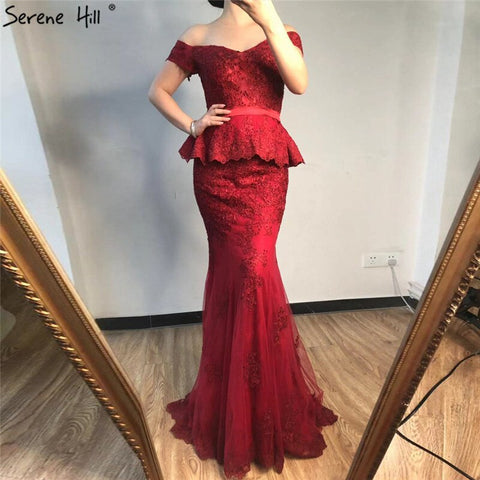 Wine Red Mermaid Crystal Sexy Evening Dresses 2025 Sleeveless Fake Two Pieces Long Evening Gowns LA70315