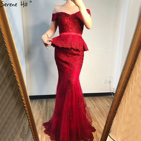 Wine Red Mermaid Crystal Sexy Evening Dresses 2025 Sleeveless Fake Two Pieces Long Evening Gowns LA70315