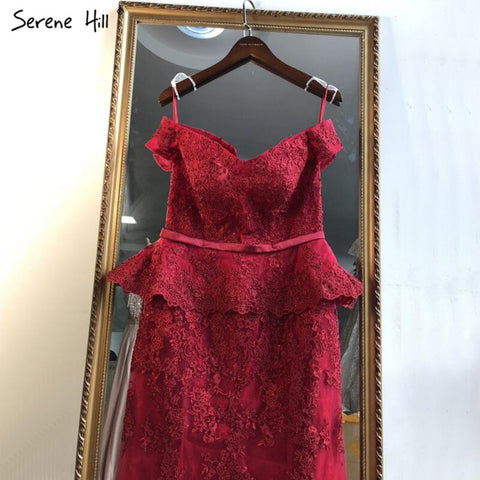 Wine Red Mermaid Crystal Sexy Evening Dresses 2025 Sleeveless Fake Two Pieces Long Evening Gowns LA70315