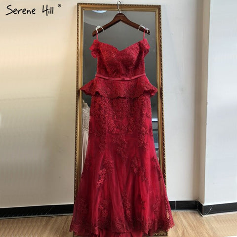 Wine Red Mermaid Crystal Sexy Evening Dresses 2025 Sleeveless Fake Two Pieces Long Evening Gowns LA70315
