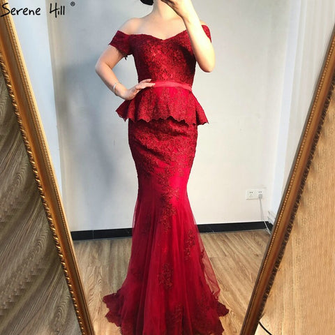 Wine Red Mermaid Crystal Sexy Evening Dresses 2025 Sleeveless Fake Two Pieces Long Evening Gowns LA70315