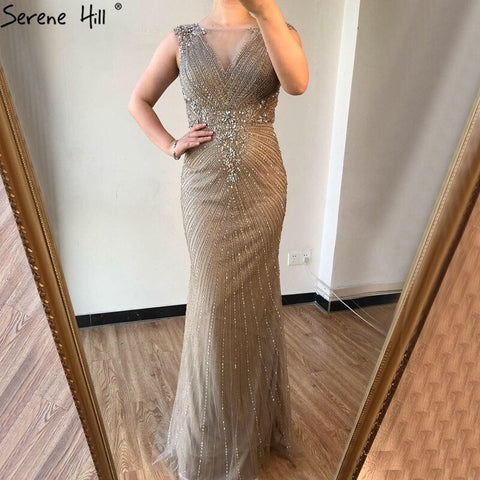 Wine Red O-Neck Luxury Sleeveless Evening Dresses 2025 Dubai Mermaid Diamond Beading Formal Dress LA70415